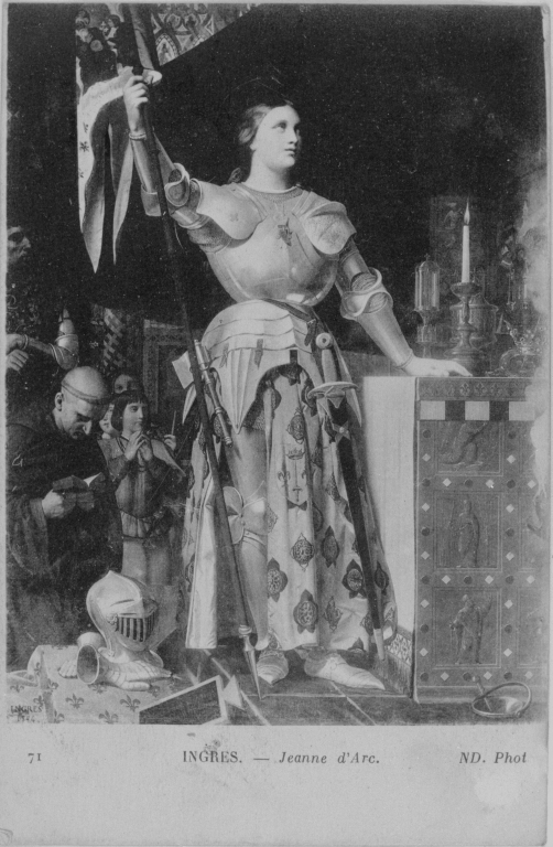 Verrière historiée : Jeanne d'Arc et Blanche de Castille avec saint Louis (baies 3)
