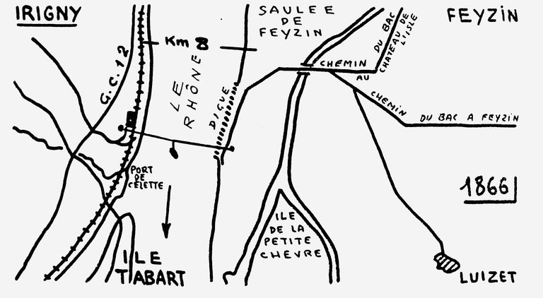 Bac à traille d'Irigny dit bac de Célette ou de Sellettes (disparu) ; piles (vestiges)