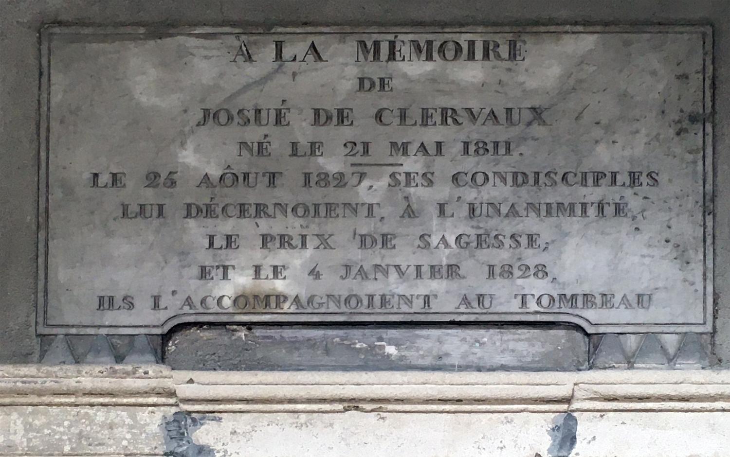 Plaque commémorative de Josué de Clervaux