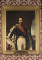 Ensemble de 2 tableaux en pendant : Napoléon III et Eugénie de Montijo