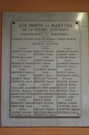 Tableau commémoratif des morts : Guerre 1939-1945