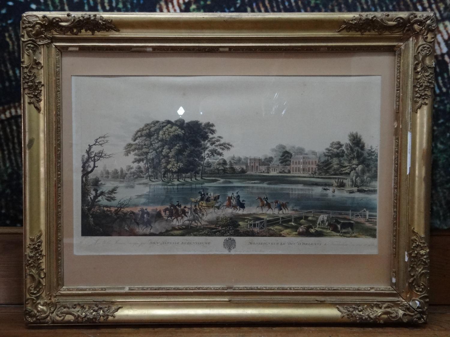 Lithographie de Rodolphe Ackermann - Vue de la Maison du duc d'Orléans à Twickenham