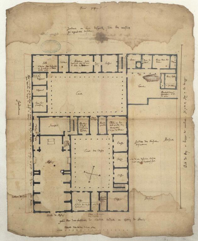 Premier projet pour le collège de Moulins par E. Martellange, 17 janvier 1605 (AD Allier, D 150)