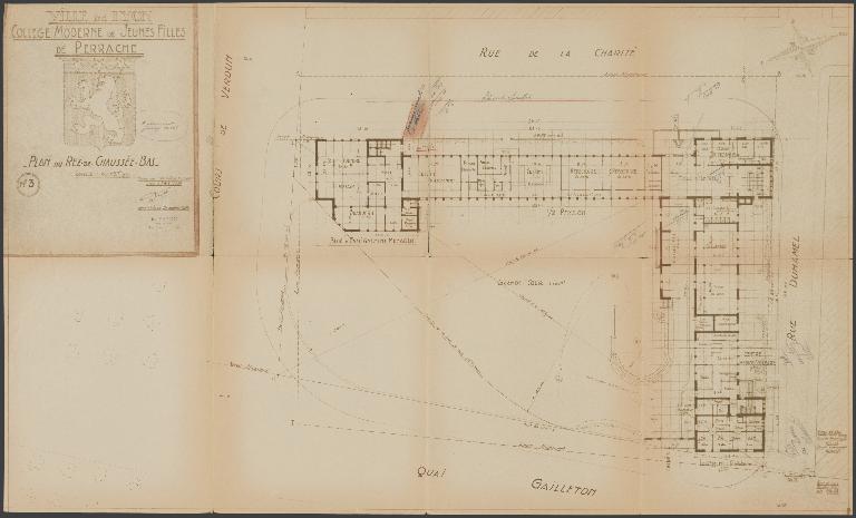 Plan du rez-de-chaussée bas, par E. Payen, 1954 (AC Lyon, 838 WP 001)