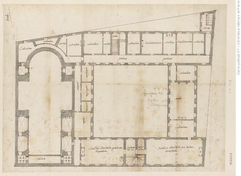 Projet pour le collège et son église : plan du premier étage, 1668 (B.n.F., Est., FOL-HD-4 (8)) 