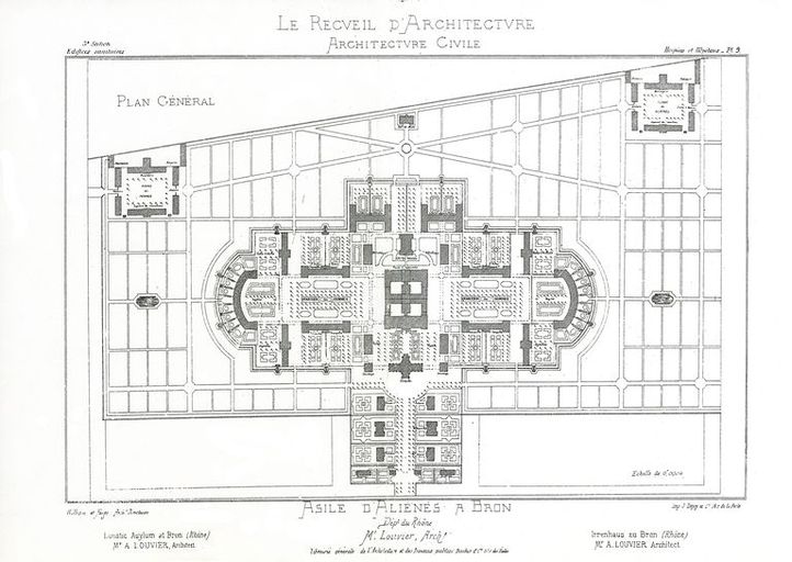 Asile d'aliénés de Bron, puis asile départemental d'aliénés du Rhône, puis asile d'aliénés du Vinatier, actuellement centre hospitalier Le Vinatier