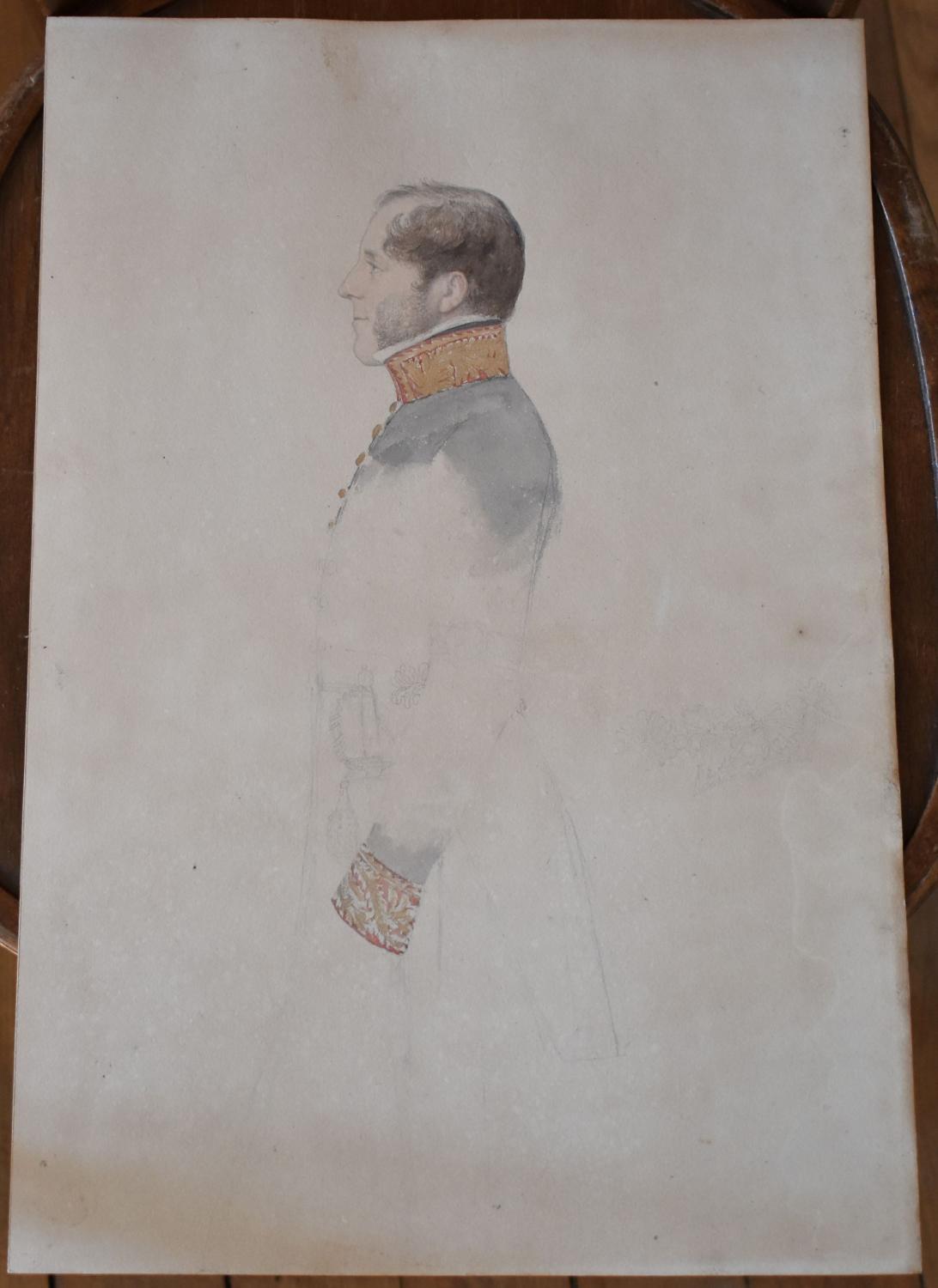 Dessin aquarellé de Jean Alaux - Étude pour le portrait d'un membre de la suite de Louis-Philippe Ier