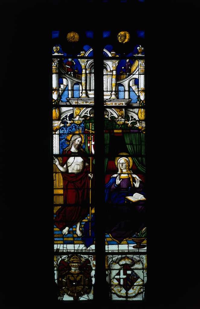 Verrière : Apparition du Christ à Marie, Apparition du Christ à Marie Madeleine (baie 0), verrière figurée