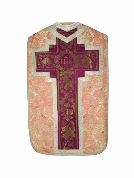 chasuble, étole, voile de calice, bourse de corporal : ornement rose n°2