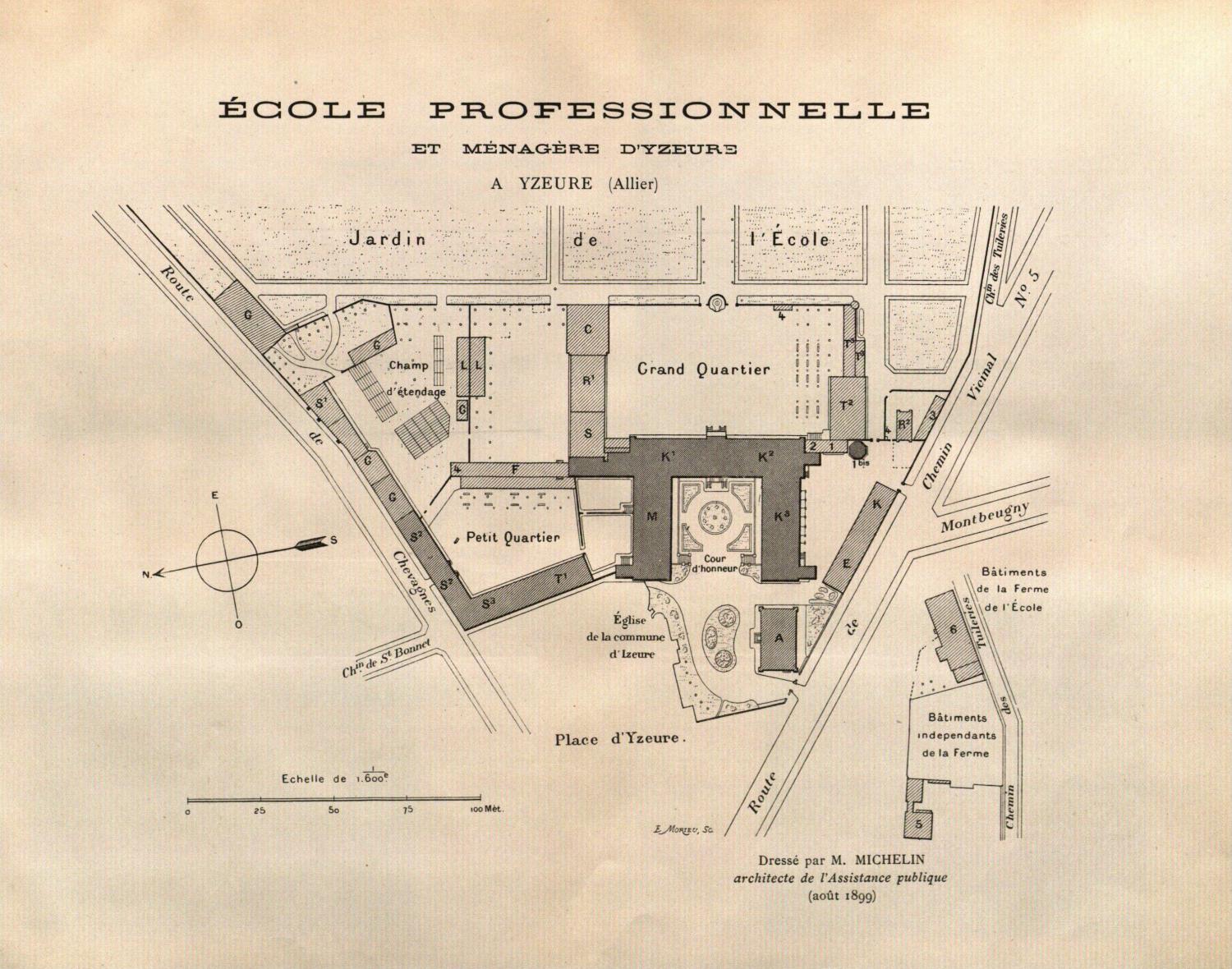 Plan de l'école professionnelle et ménagère en 1899 par Michelin, architecte de l'Assistance publique (A AP-HP, 75 C 660/9/168)