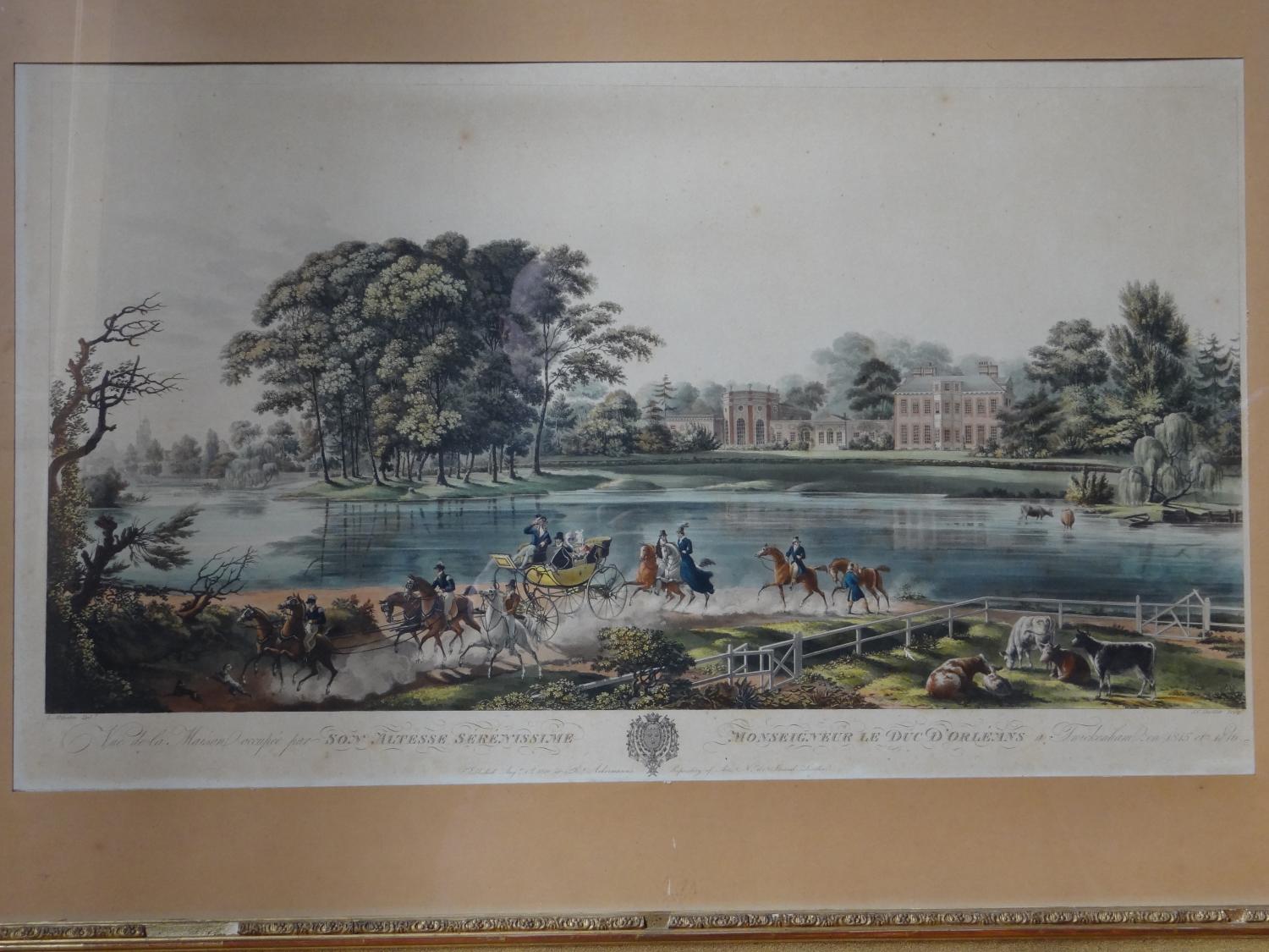 Lithographie de Rodolphe Ackermann - Vue de la Maison du duc d'Orléans à Twickenham
