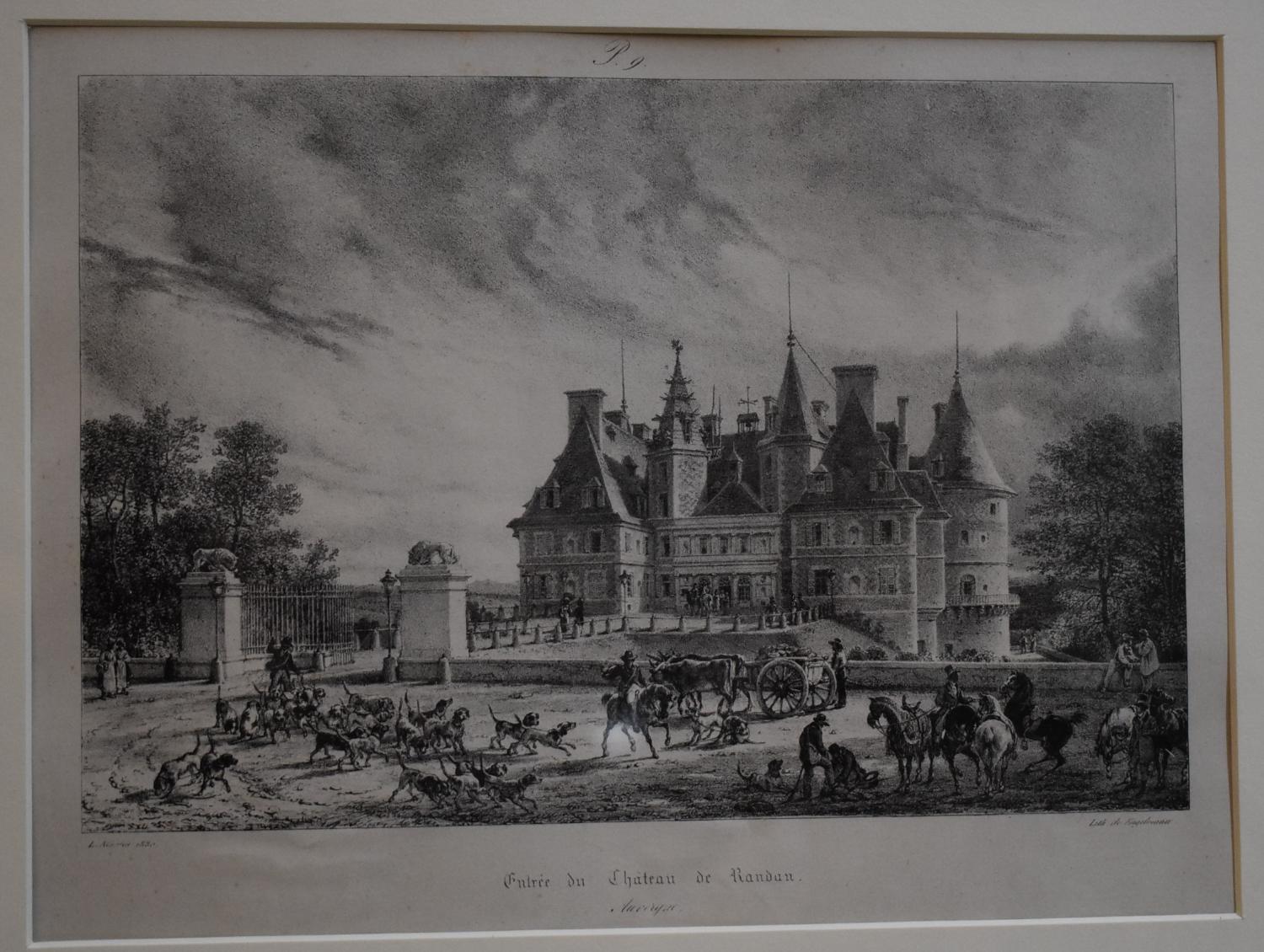 Ensemble de 4 lithographies de Godefroy Engelmann représentant des vues du château de Randan