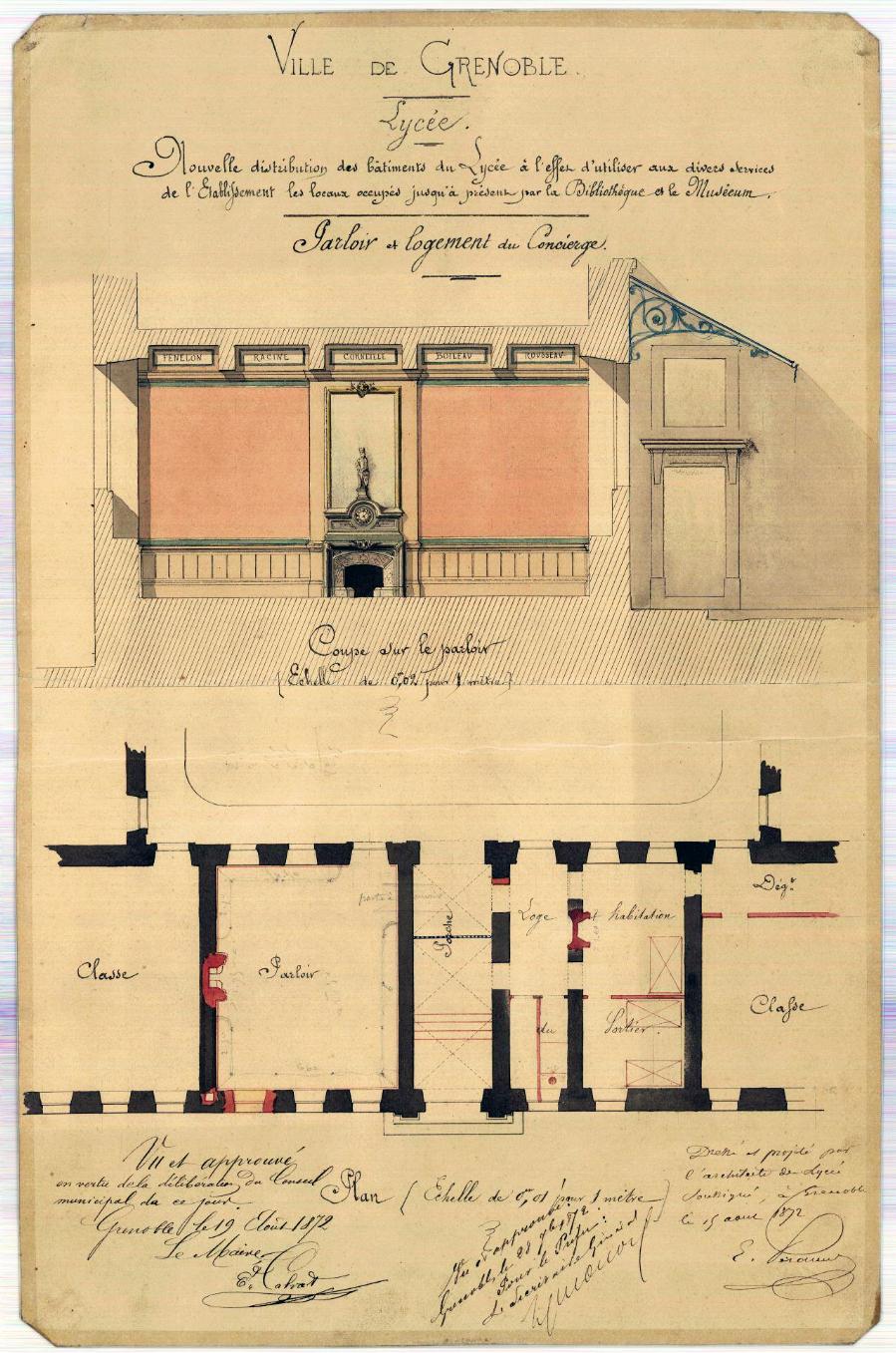 Projet pour le parloir et le logement du concierge par E. Péronnet, 1872 (ACM Grenoble, 2 Fi 329)