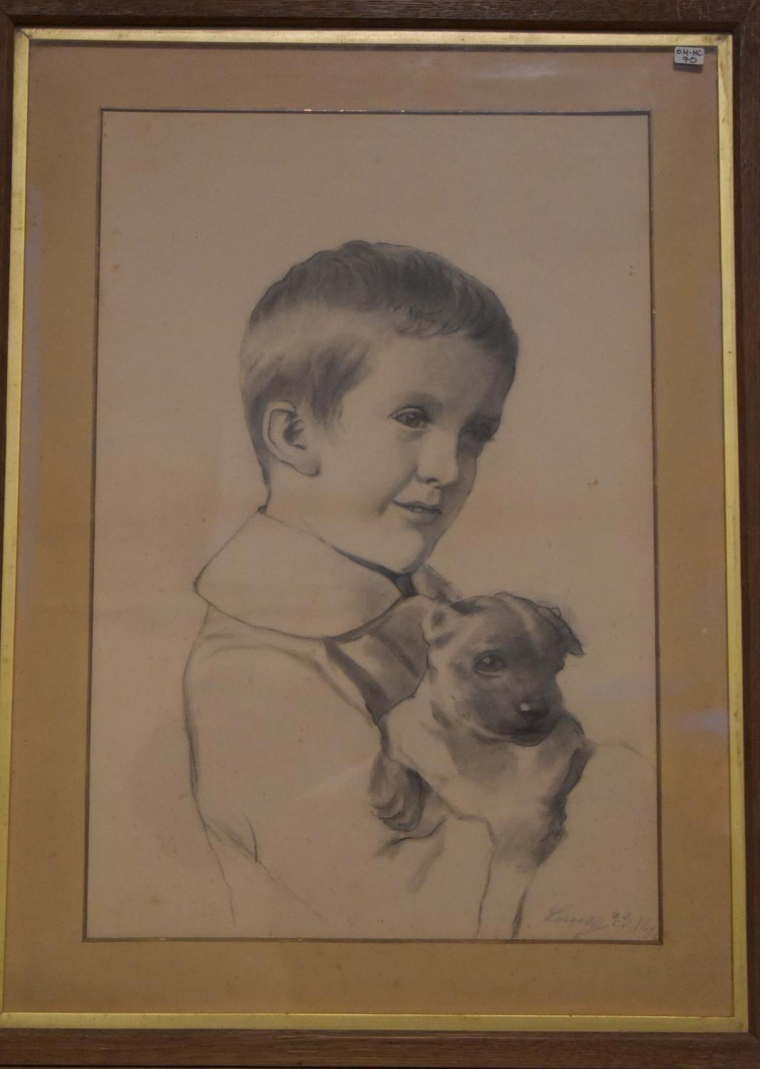 Dessin - Jeune garçon au chien