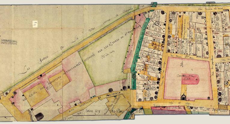 Le clos des jésuites entre 1760 et 1792 (extrait du plan des canaux de Chambéry, AD Savoie, 1 FIC 130)