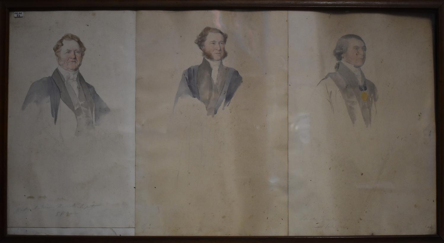 Ensemble de dessins aquarellés de Jean Alaux (3) - Études pour les portraits de deux édiles et d'un officier municipal de la Cité de Londres