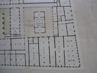 Plan des bâtiments et des cours, 1853 (détail de la cour Saint-Joseph). Plan AC Lyon. Fonds des HCL ; 2NP673