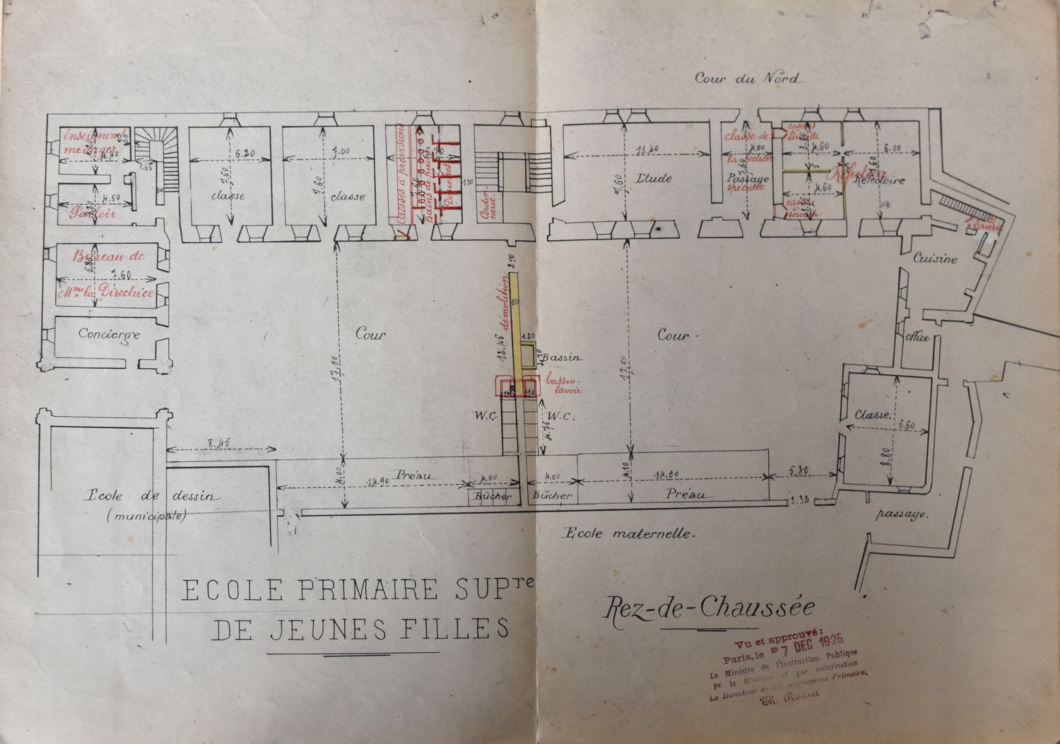 Projet d'aménagement des locaux par Ch. Terrisse, 1924 : plan du rez-de-chaussée (AD Cantal, E DEP 1500/1487)