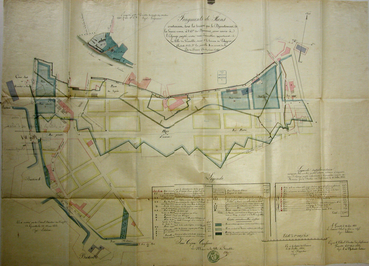 Détail des terrains échangés avec la ville à l'emplacement des anciennes fortifications, 1853 (Phot. Ph. Grandvoinnet, ACM Grenoble, 1 N 13) 