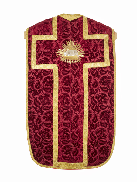 chasuble, étole, manipule, voile de calice : ornement rouge