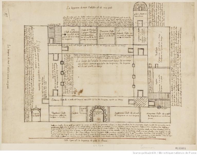Collège de Tournon : plan d'état des lieux, coté, v. 1575. B.n.F., Est., FOL-HD-4 (9))