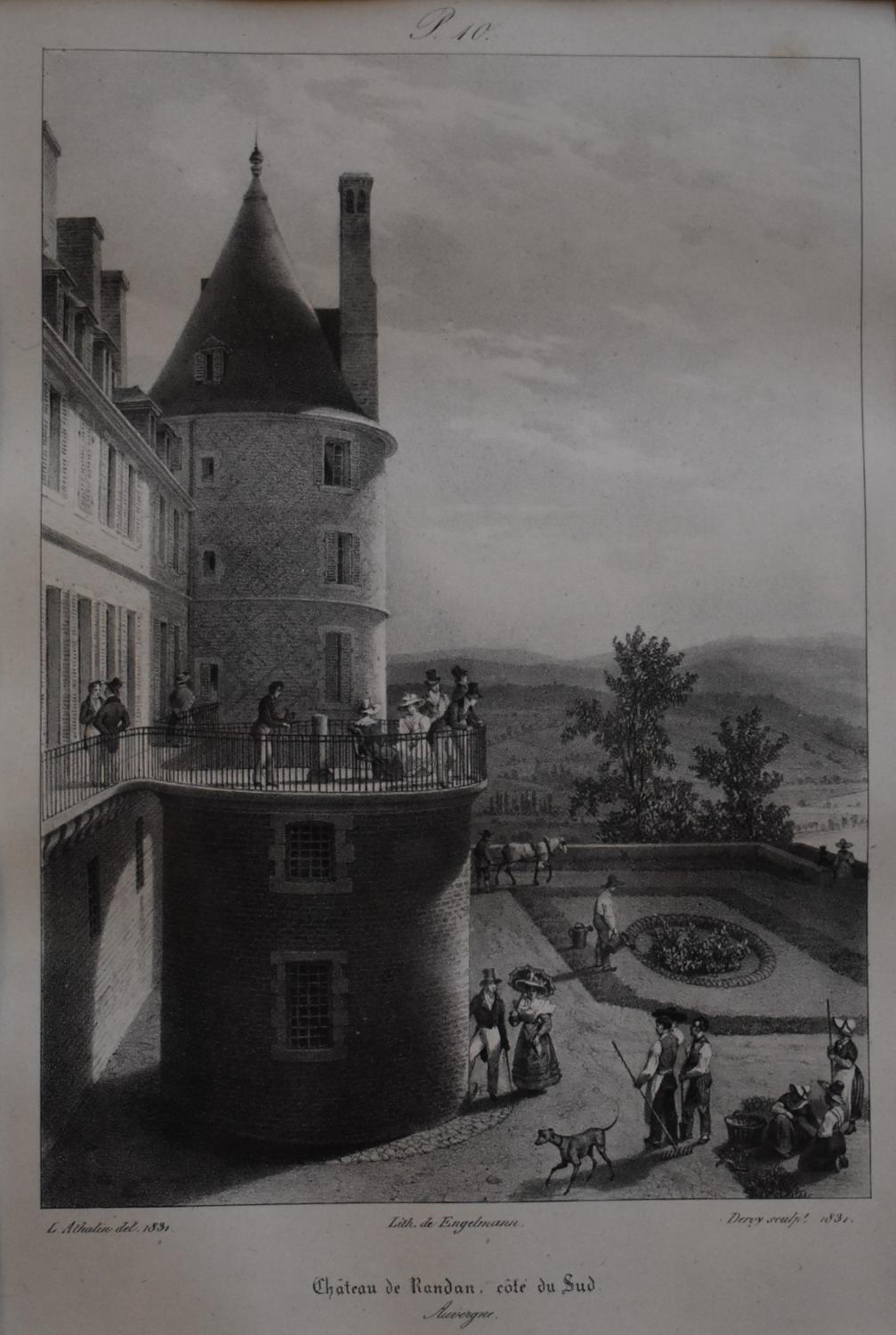 Ensemble de 4 lithographies de Godefroy Engelmann représentant des vues du château de Randan