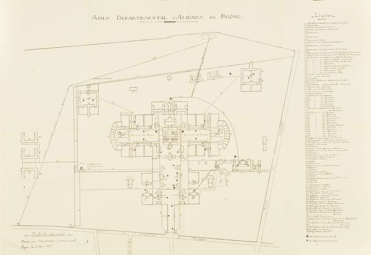 Asile d'aliénés de Bron, puis asile départemental d'aliénés du Rhône, puis asile d'aliénés du Vinatier, actuellement centre hospitalier Le Vinatier