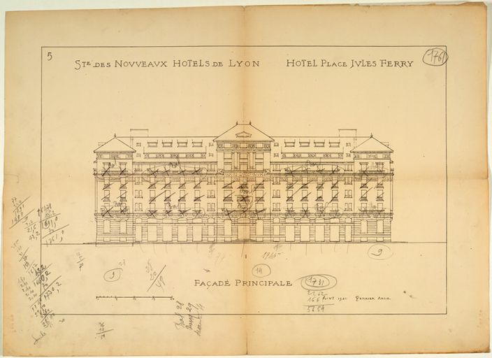 Hôtel de voyageurs : hôtel Lugdunum, puis Palace Hôtel, puis Lugdunum Palace, puis hôtel Lugdunum, consulat de Roumanie, actuellement immeuble de bureaux