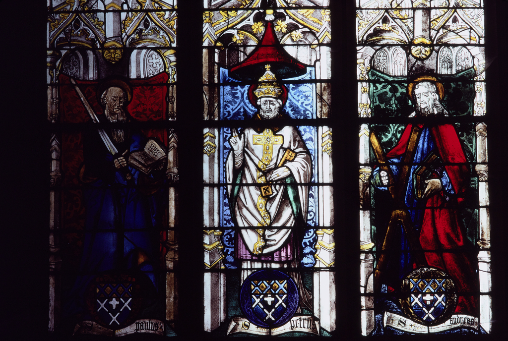 Verrière : saint Paul, saint Pierre, saint André (baie 6), verrière à personnages