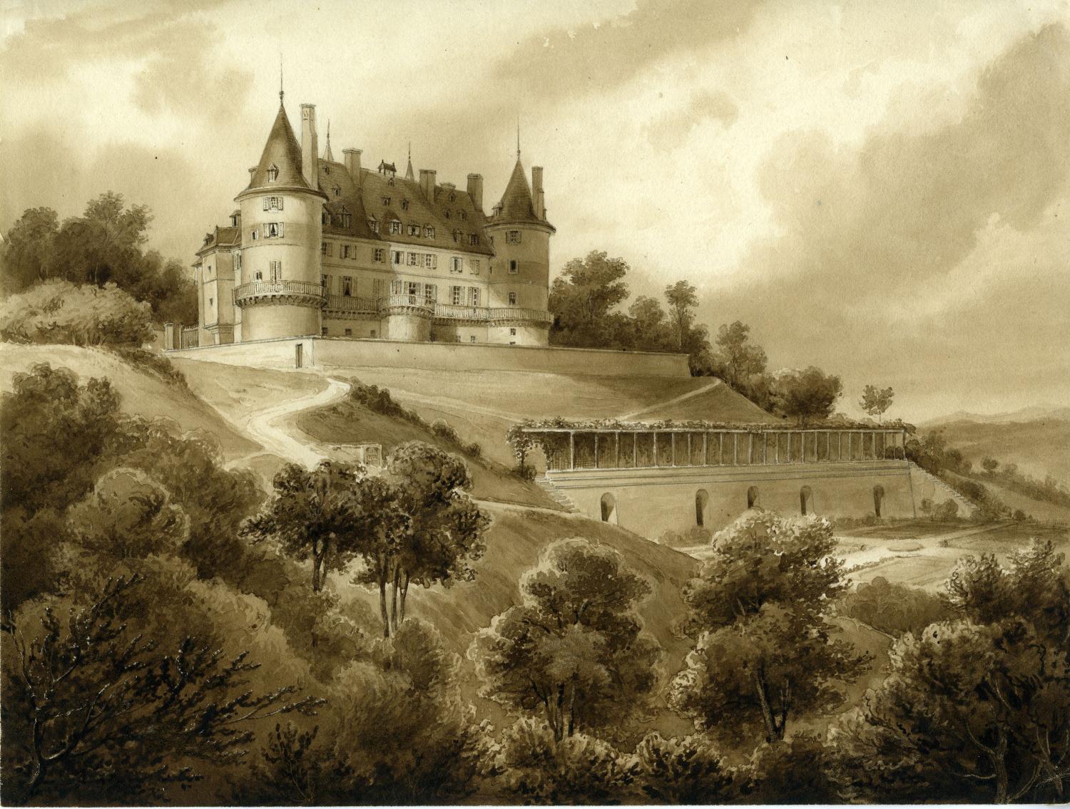 Lavis attribué à Louis Atthalin, n° 5 - Vue sud du château de Randan