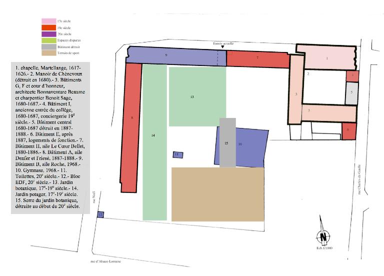 Manoir de Chènevoux, puis collège de jésuites, puis école centrale, puis lycée de garçons, actuellement lycée d'enseignement secondaire Jean-Puy