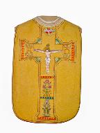 chasuble, étole, manipule, voile de calice, bourse de corporal : ornement doré n°4