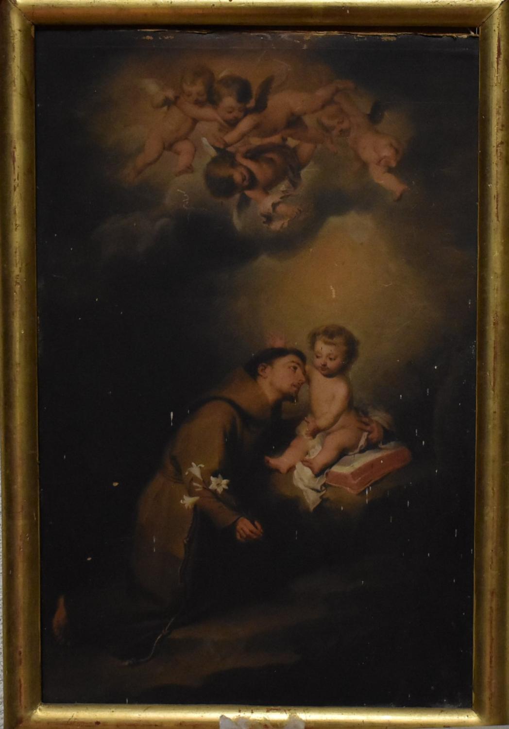 Tableau : Moine en adoration devant l'Enfant Jésus