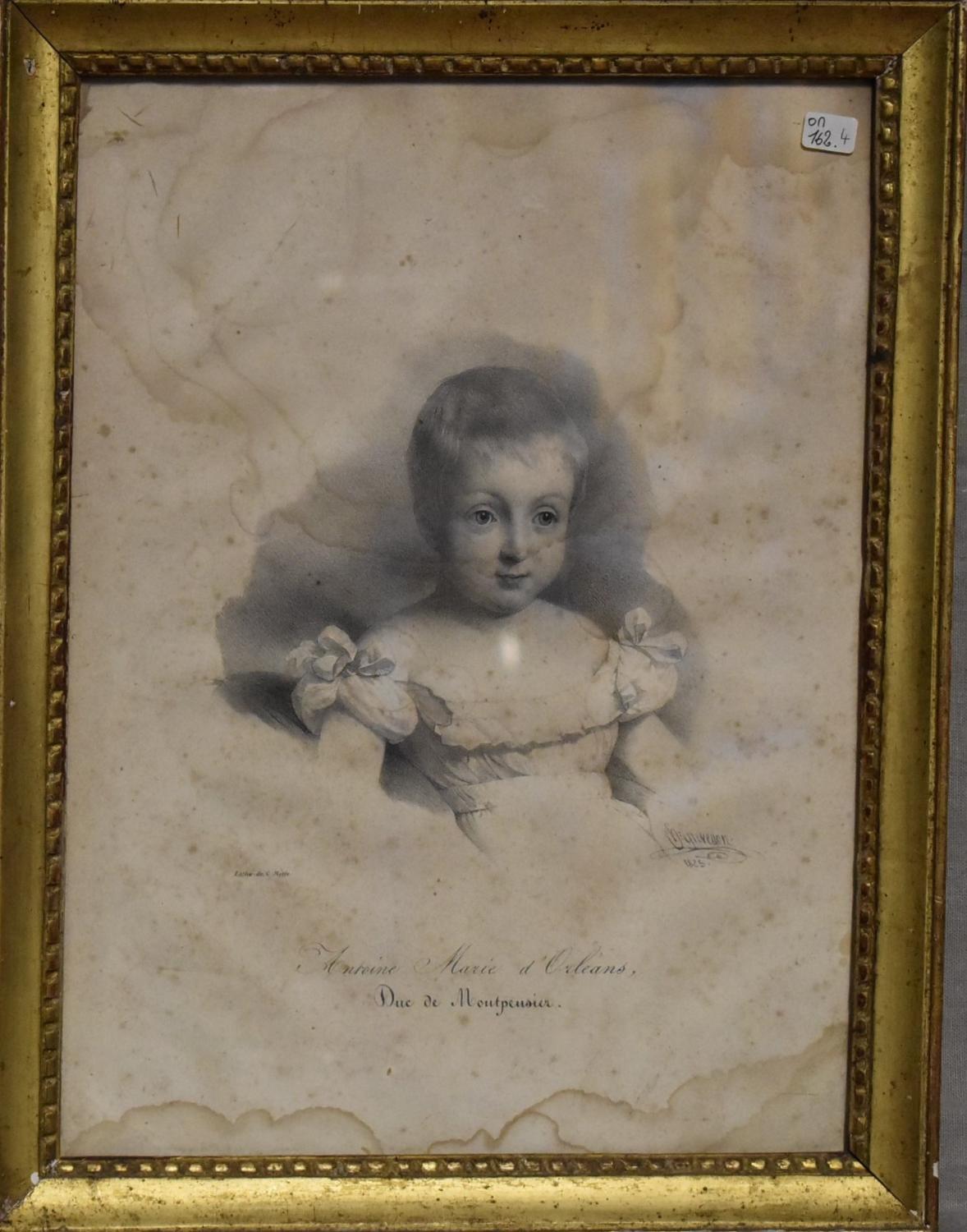 Ensemble de neuf estampes représentant le portrait des enfants de Louis-Philippe d'Orléans (1773-1850) : Ferdinand-Philippe d'Orléans ; Louise d'Orléans ; Marie d'Orléans ; Louis d'Orléans ; Clémentine d'Orléans ; François d'Orléans ; Charles d'Orléans ; Henri d'Orléans ; Antoine d'Orléans