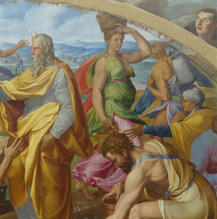 Tableaux en pendant des deux lunettes de la chapelle : les Israélites recueillant la manne, Moïse faisant jaillir l'eau du rocher