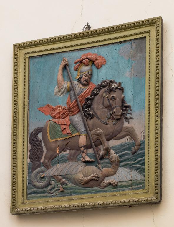 Tableau en bas-relief : saint Georges terrassant le dragon