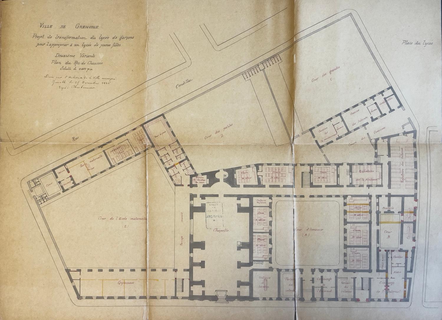 Collège de jésuites, dit Royal-Dauphin, puis école centrale, lycée, collège royal, lycée de garçons puis lycée de jeunes filles, actuellement cité scolaire Stendhal