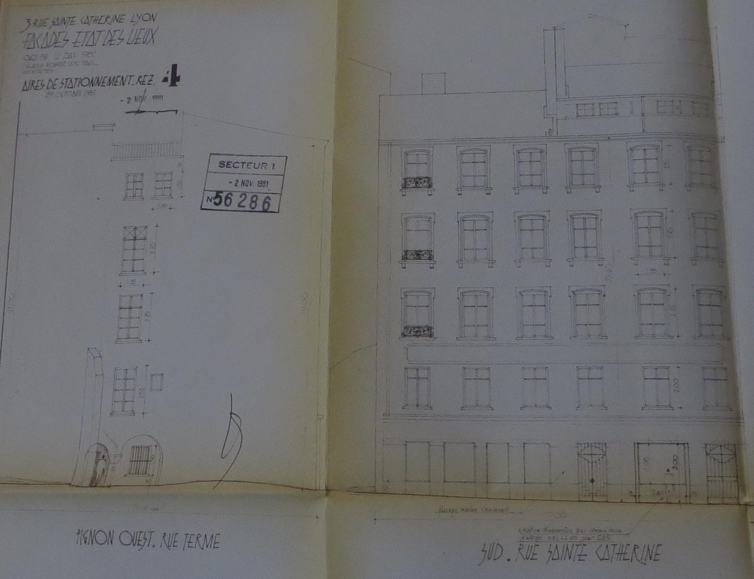 Façade sud et pignon de l'Imprimerie Nouvelle Lyonnaise, 1981 (ACL : 405W008)