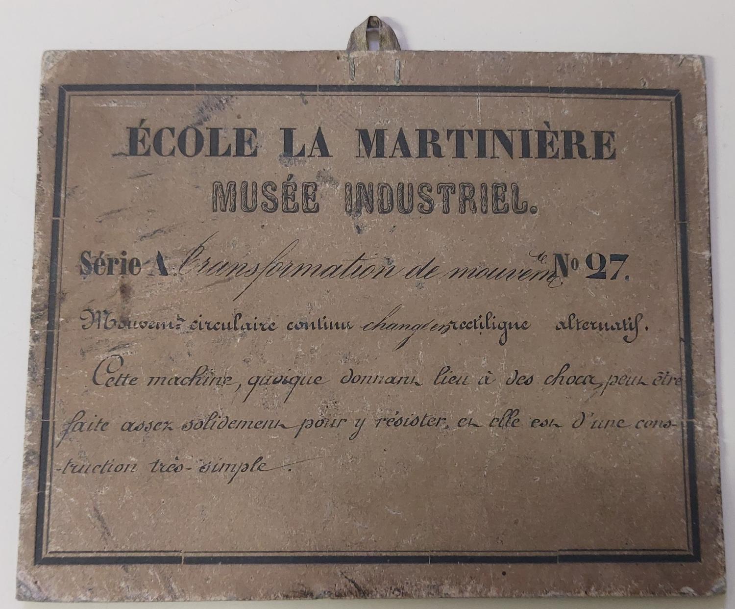 Instrument de démonstration en mécanique des solides (modèle de mouvement) : Transformation mouvement rotatif en mouvement horizontal