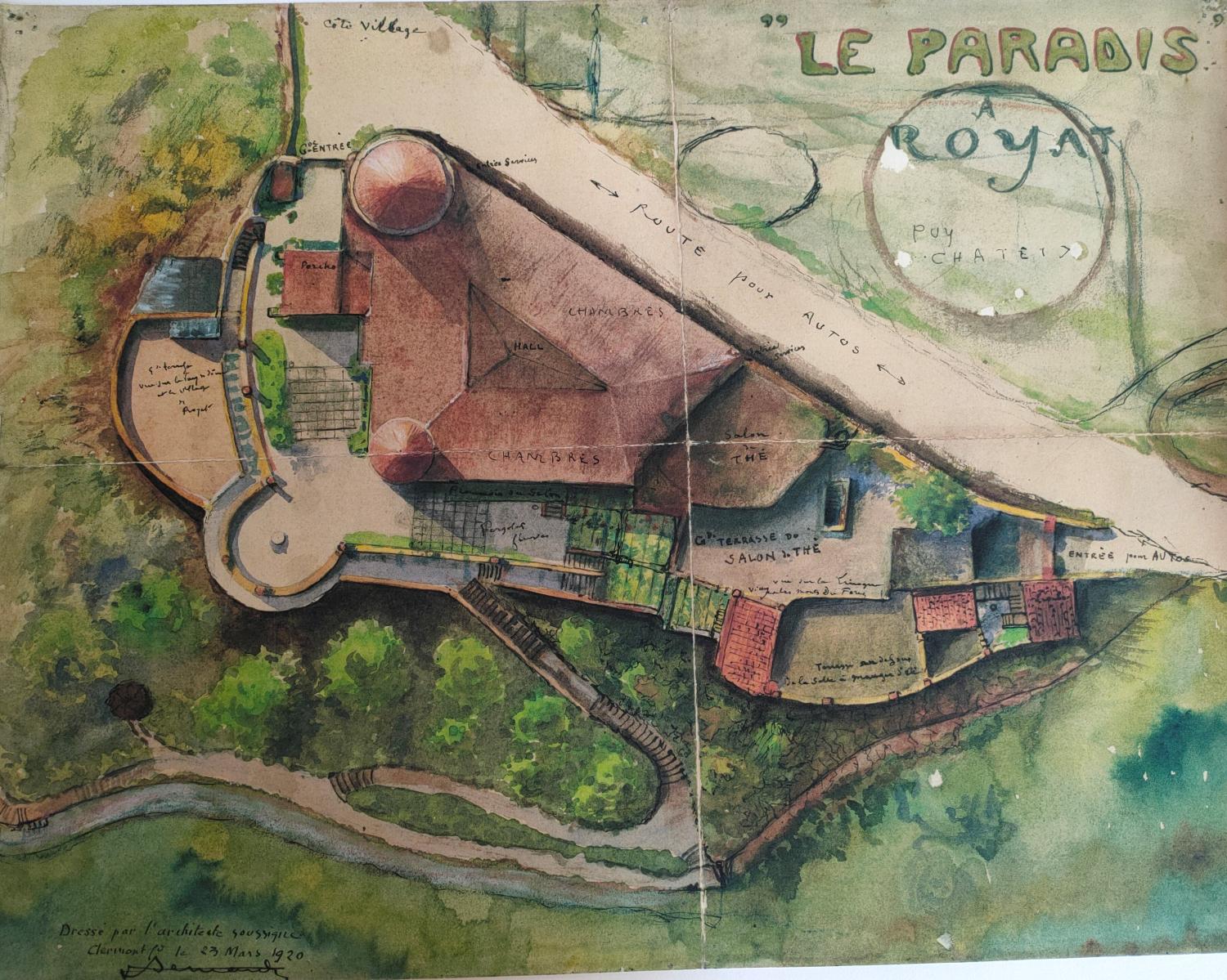 Aquarelle du paradis vue du ciel, vers 1920.