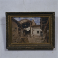 Tableau : maison à aître au chevet de l'église de Saint-Laurent-Rochefort