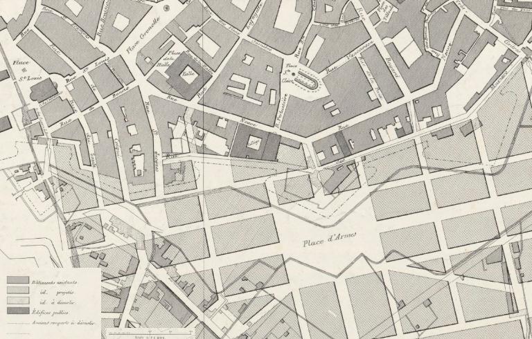 Plan de Grenoble, 1841  (détail) : projet d'extension de la ville vers le sud (B.n.F., Cartes et plans GE DL 1842-140-1)