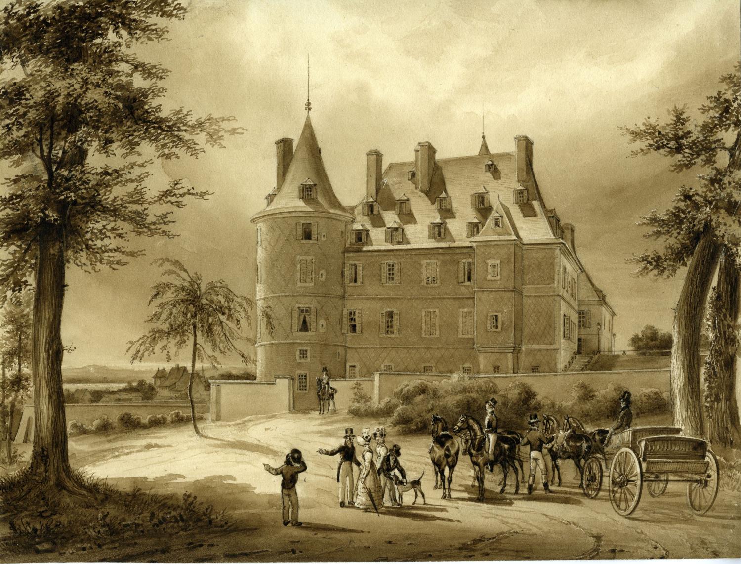 Lavis attribué à Louis Atthalin, n° 4 - Vue est du château de Randan