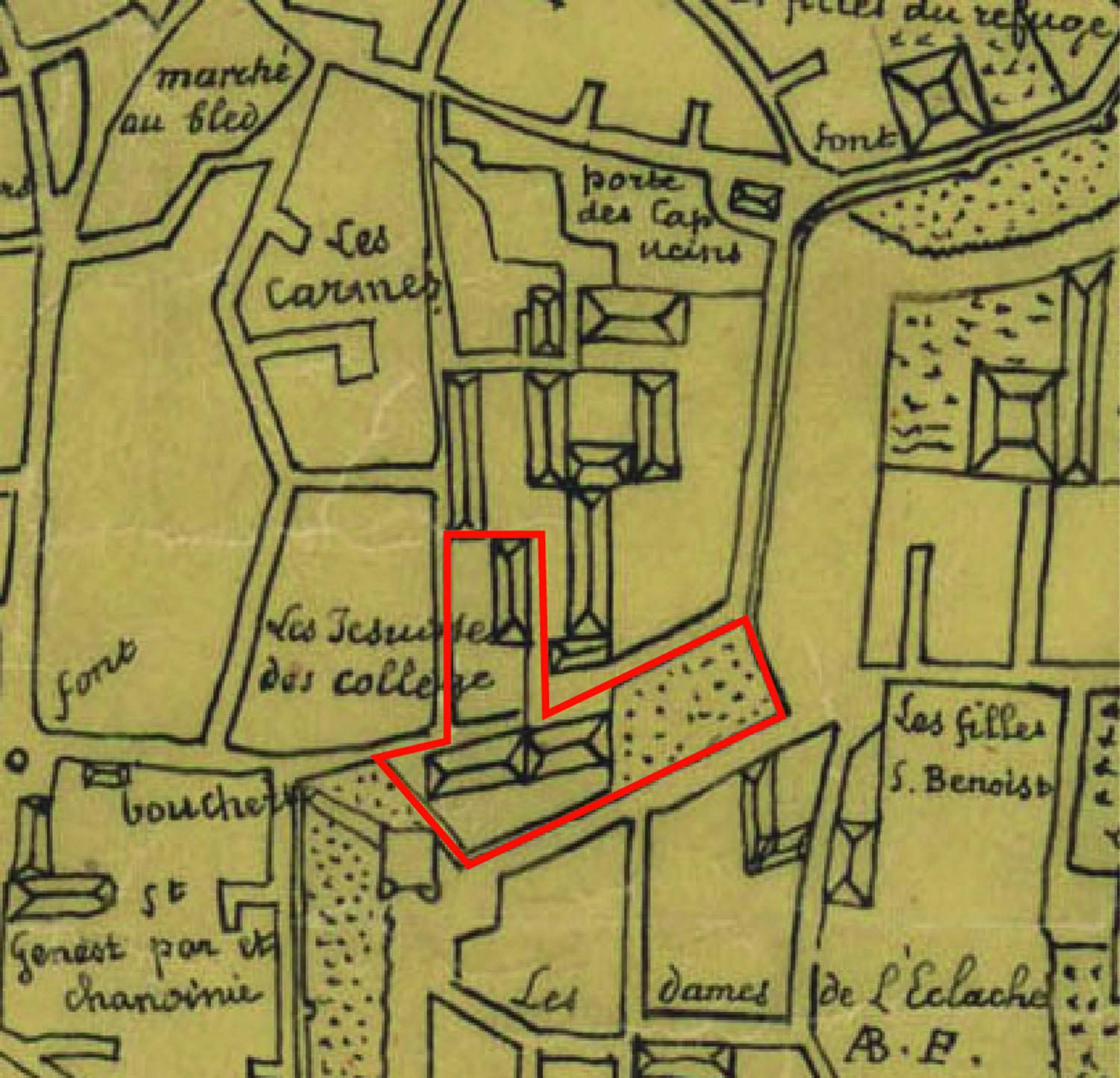 Le collège sur le plan de la Cour des aides (AD Puy-de-Dôme, MAP 964) 