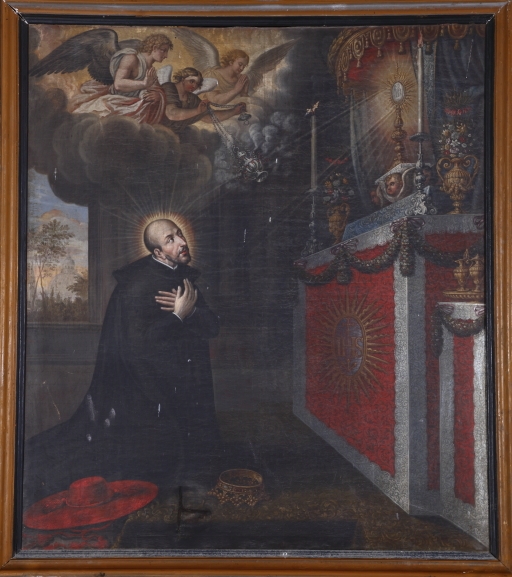 Tableau : Saint Ignace de Loyola adorant le Saint-Sacrement