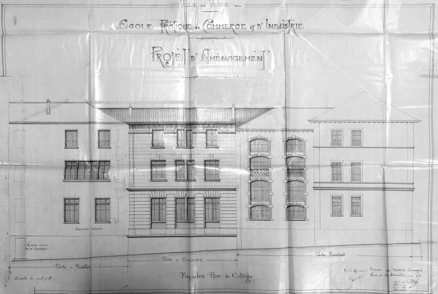 Collège de jésuites, puis institut national, école centrale supplémentaire, école communale secondaire, collège communal et école pratique de commerce et d'industrie, lycée, actuellement collège François-Ponsard