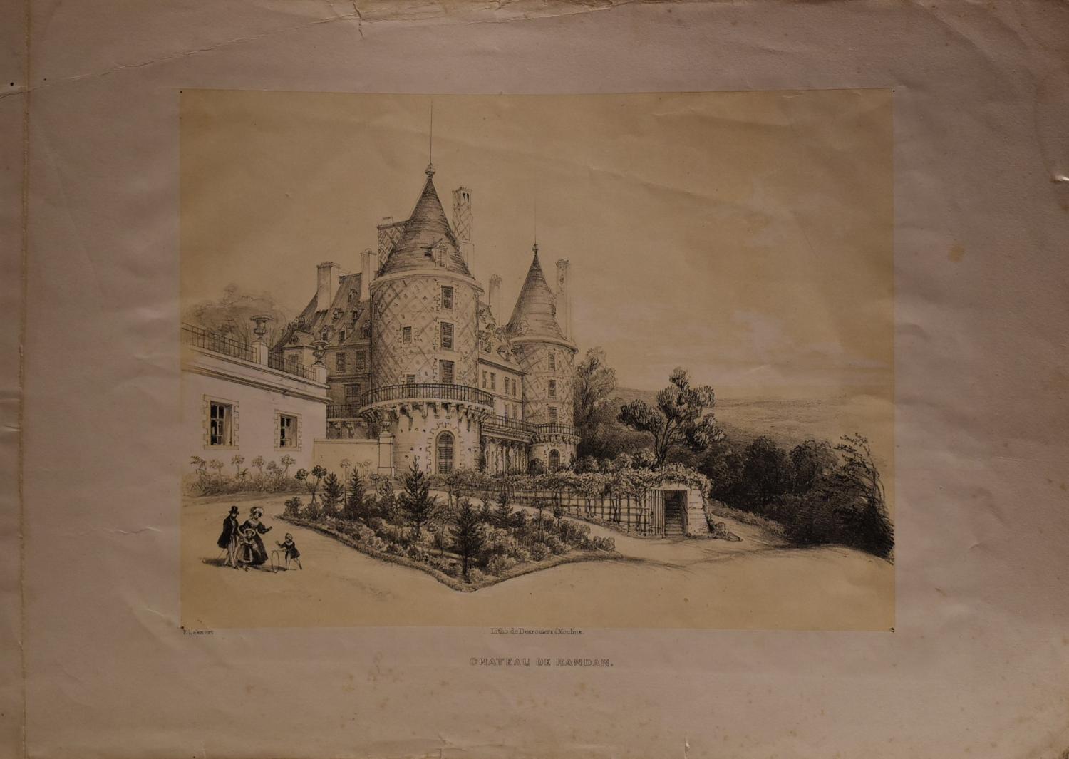 Lithographie de Desrosiers - " Château de Randan "