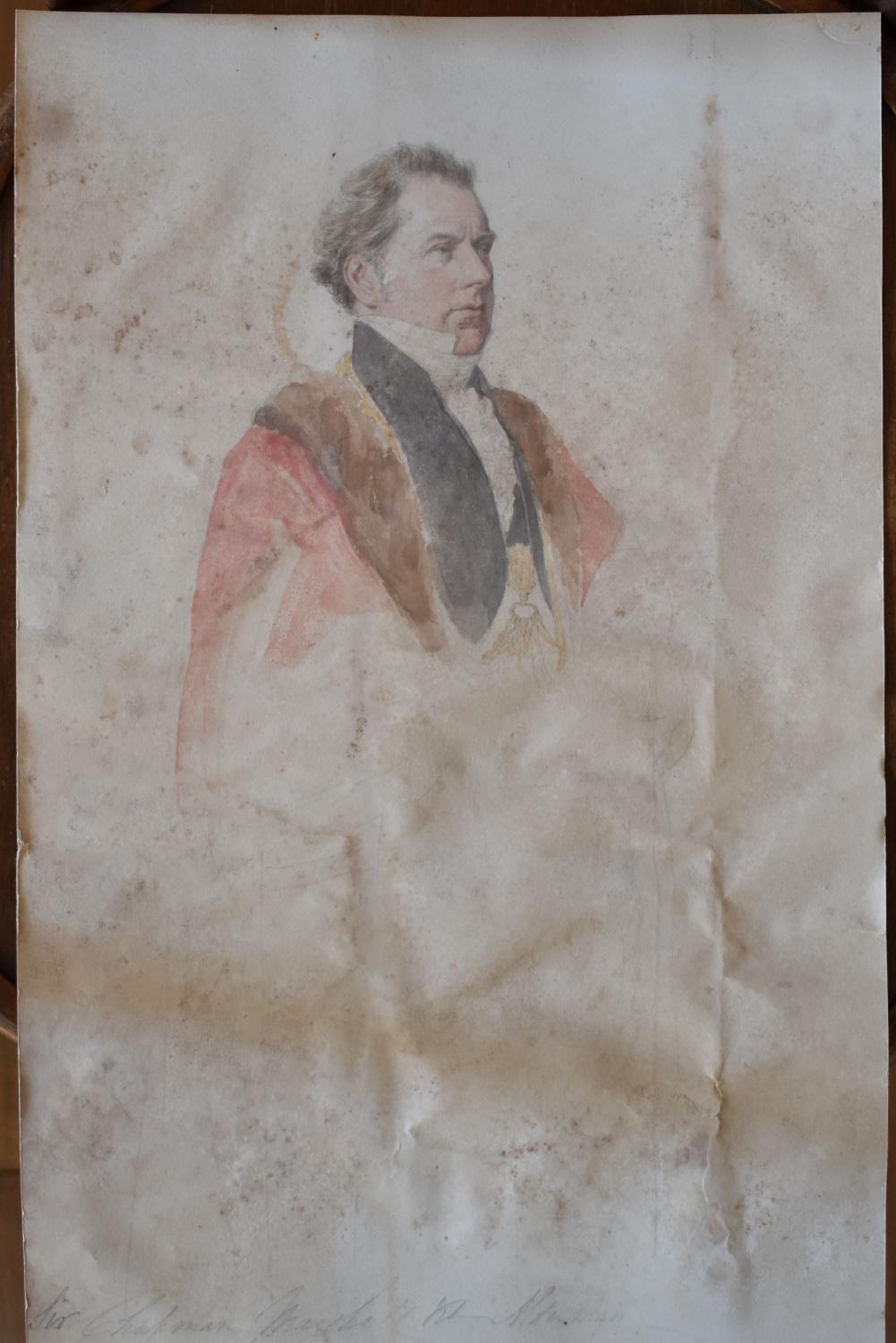 Dessin aquarellé de Jean Alaux - Étude pour le portrait de Sir Chapman Marshall