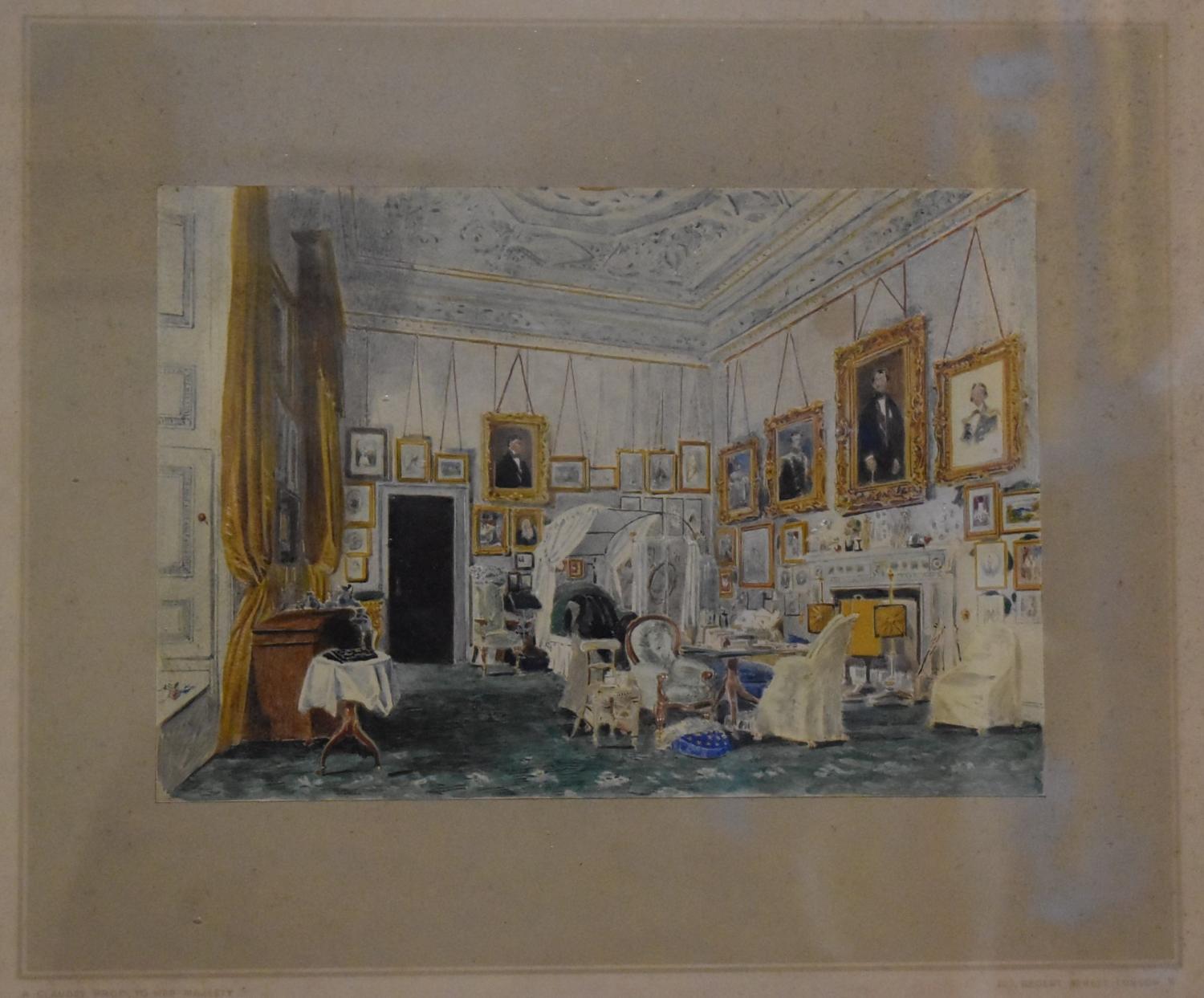 Aquarelle, photographie : La chambre à coucher de Marie-Amélie, autrefois reine des Français, à Claremont House