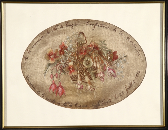 Tableau : broderie de soie à la mémoire de Mme de Cuzieu